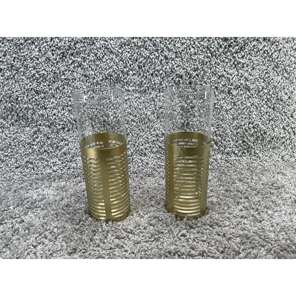 Pier 1 Gold Sleeve Carafe Pitcher 2 Pack Modern Bar Bundle Set Home Decor